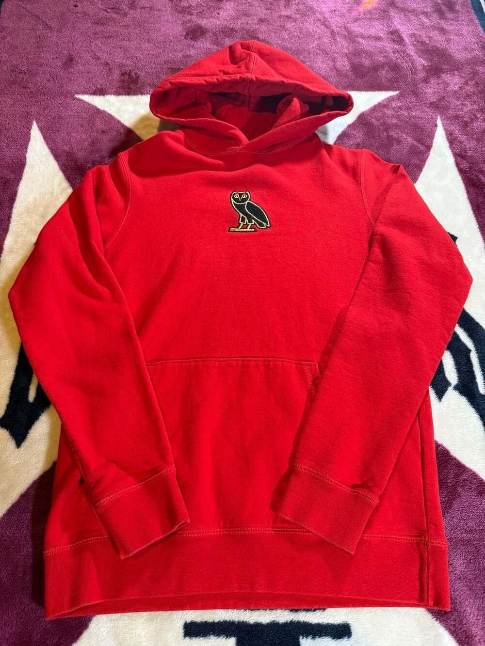 OVO Essentials Hoodie Size Small Red Embroidered Owl